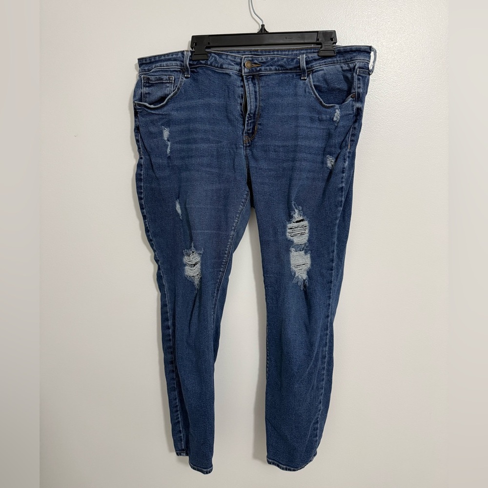 Old Navy Dark Blue Distressed Rockstar Super Mid Rise Skinny Jeans